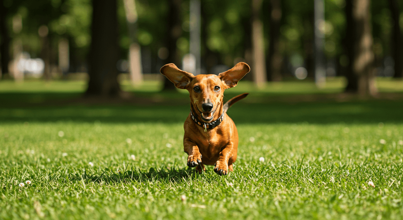 Happy Dachshund enjoying a walk in the park